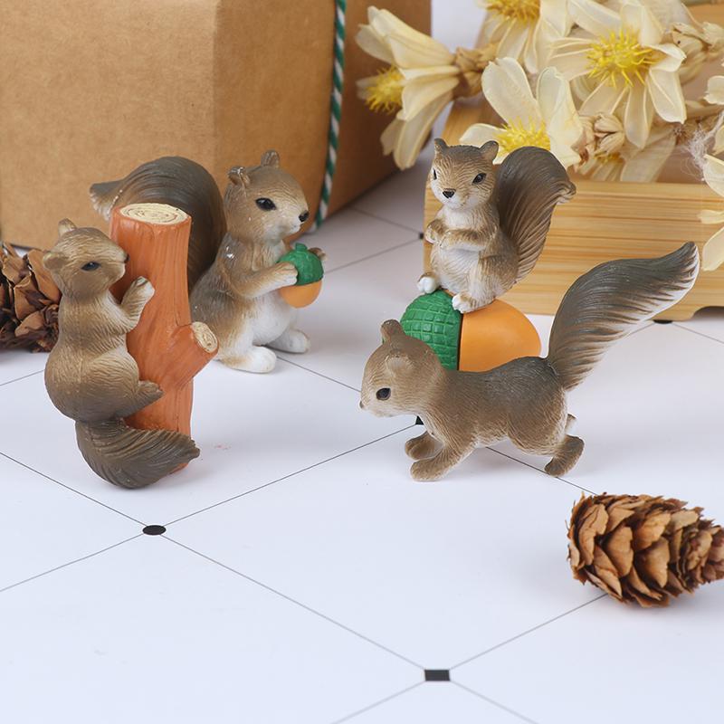 

4 шт. фигурки белок, миниатюры, сказочный сад, гном, мох, подарок, поделки из смолы серый