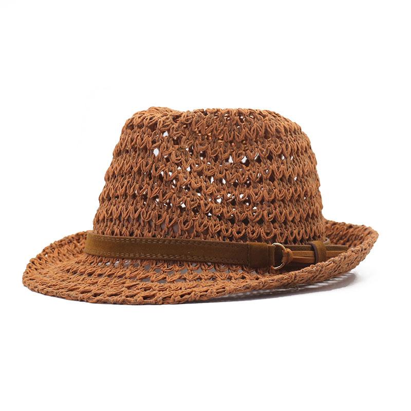European and American Jazz Top Hat Men's and Women's Retro British Hollow Straw Hat Seaside Vacation Sunscreen Sunshade Sun Hat
