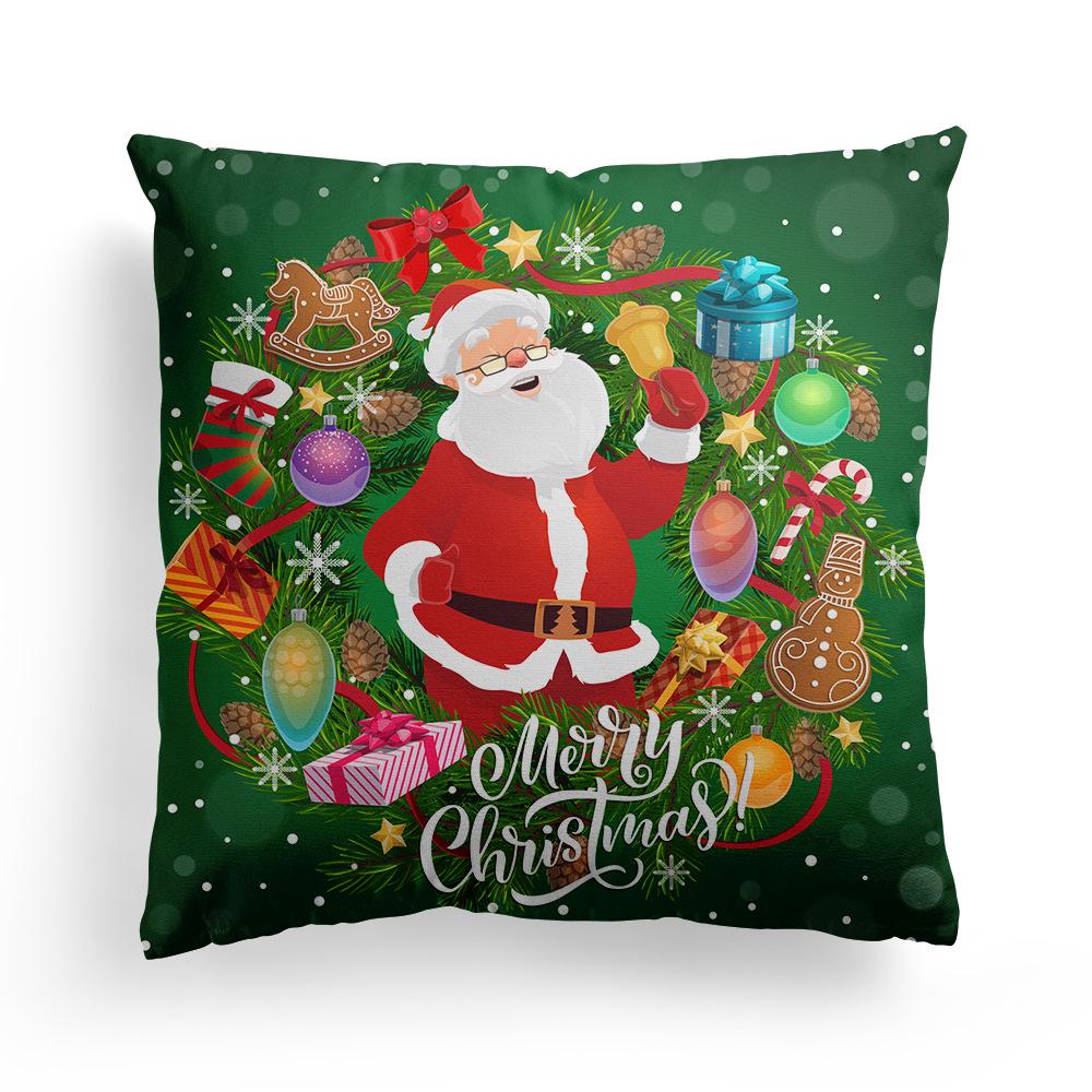 Christmas Cartoon Print Pattern Cushion Cover Home Living Room Sofa Decoration Square Polyester Throw Pillow Cover 45x45cm