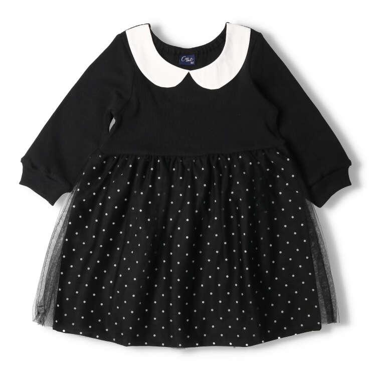 [Children's Clothing] Crescent (Crescent) Collared Tulle Docking Long Sleeve Dress 80cm-130cm N60300