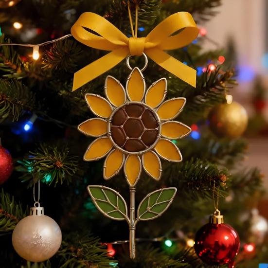 Sunflower Sea Glass Ornament Handmade Acrylic Sunflower Xmas Tree Hanging Decor Rustic Vintage Suncatcher for Living Room Farmhouse Wall Decor