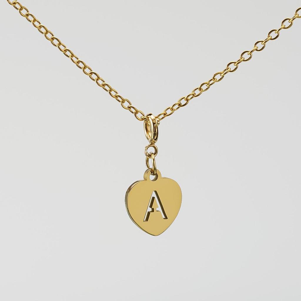 European Bestseller: Gold-Plated Stainless Steel Heart Letter Pendant Necklace with Clasp
