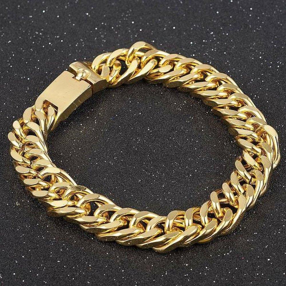 12mm Mesh Gold Plated Stainless Steel Curb Cuban Link Chain Bracelet Jewelry Gold Chain Chain Bracelet Chain Line