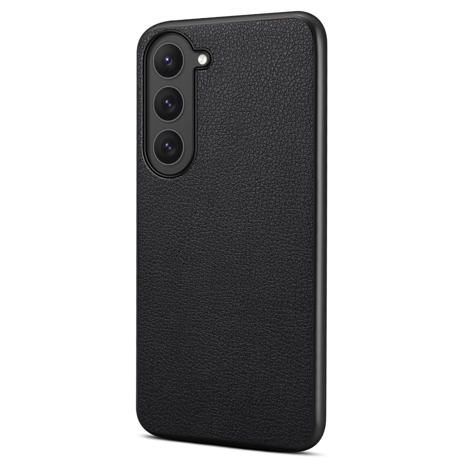 

For Samsung Galaxy S23 Case Scratch-proof PU+TPU+PC Calf Texture Protective Cover Black