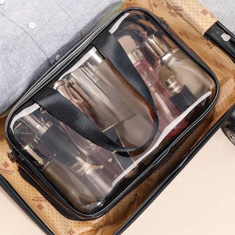1PC Makeup Travel Bag Make Up Brush Bag Toiletry Bag Transparent Makeup Bag Made of PVC Material, Hand-Held Toiletry Bag, Cosmetic Storage Bag