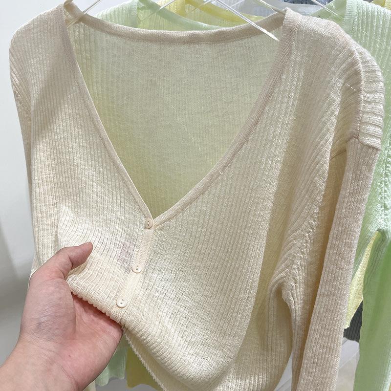 Women's V Neck Long Sleeve Slim Fit Knit Cardigan Single Breasted Short Knit Top