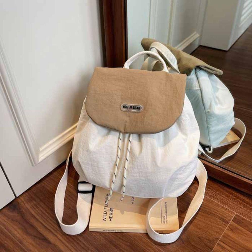 Nylon Students School Bag Solid Color Shoulder Bag Gift Drawstring Backpack Travel