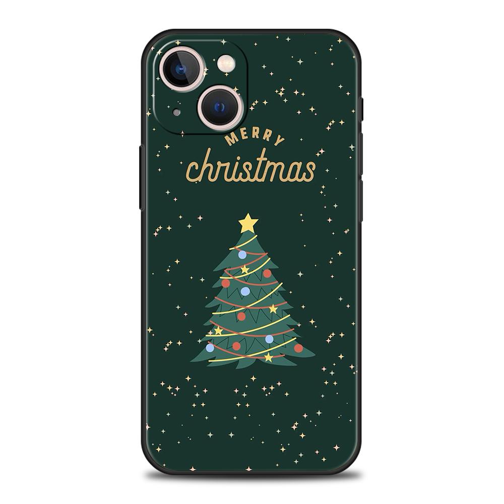 Luxury TPU Soft Phone Case For iPhone 16 11 15 14 Pro MAX 12 13 7 8 Plus X XR XS SE 2022 Black Cover Merry Christmas Tree