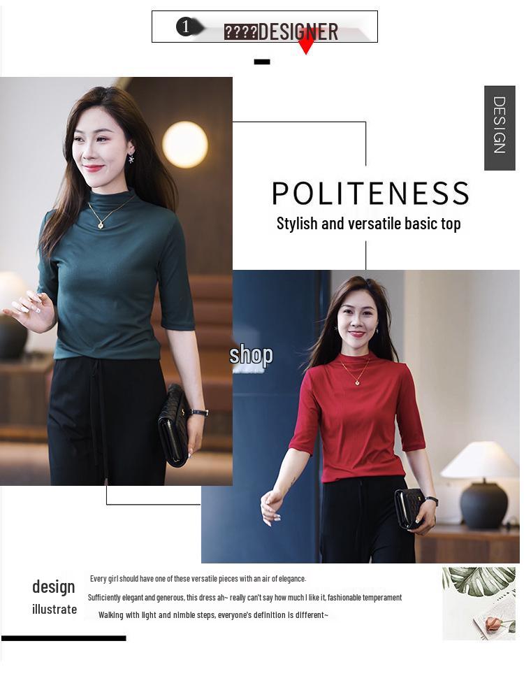 Modal Mid-Sleeve Women's Shirt - 2025 Spring/Summer Style, Five-Seven Sleeve Top, Casual T-Shirt.