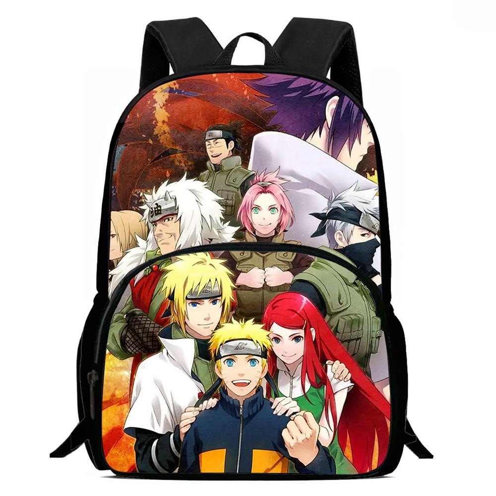 Cartoon NARUTO Pattern Lightweight Backpack With Front Pocket Adjustable Shoulder Strap Unisex Suitable For Children Age 6-10