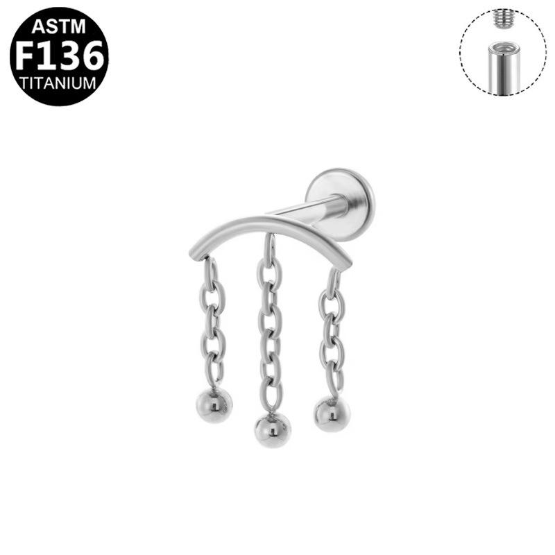 G23 Titanium Internal Thread Chain Ear & Lip Stud with Design Sensibility