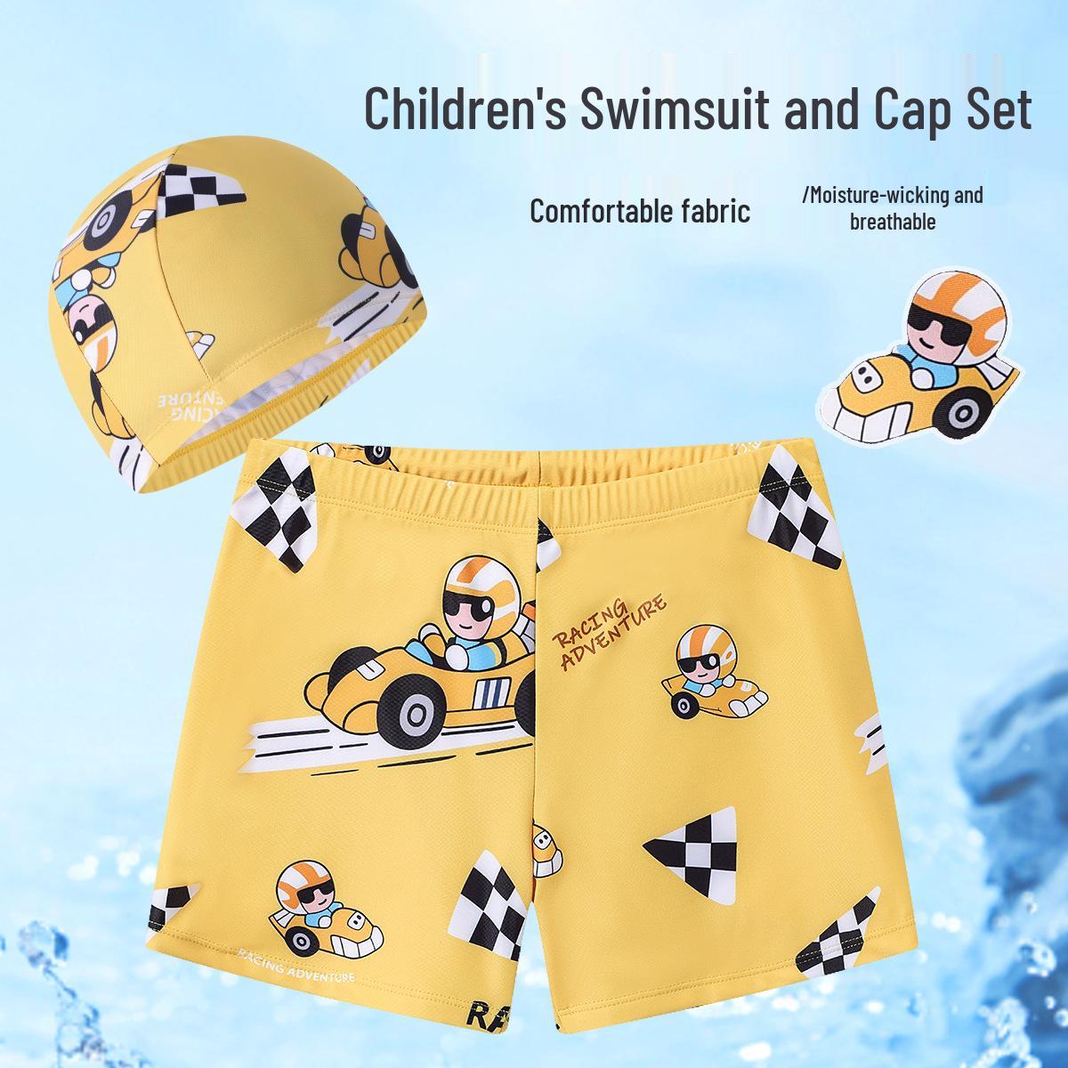 

Children s Cartoon Swimsuit Set: Toddler Swim Shorts & Cap for Beach 2XL (recommended 40-48 jin)