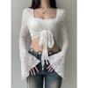 H Home European and American Women's Clothing Bohemia Texture Perspective Horn Long Sleeve Tied Blouse Lightweight Sun Protection Short Coat