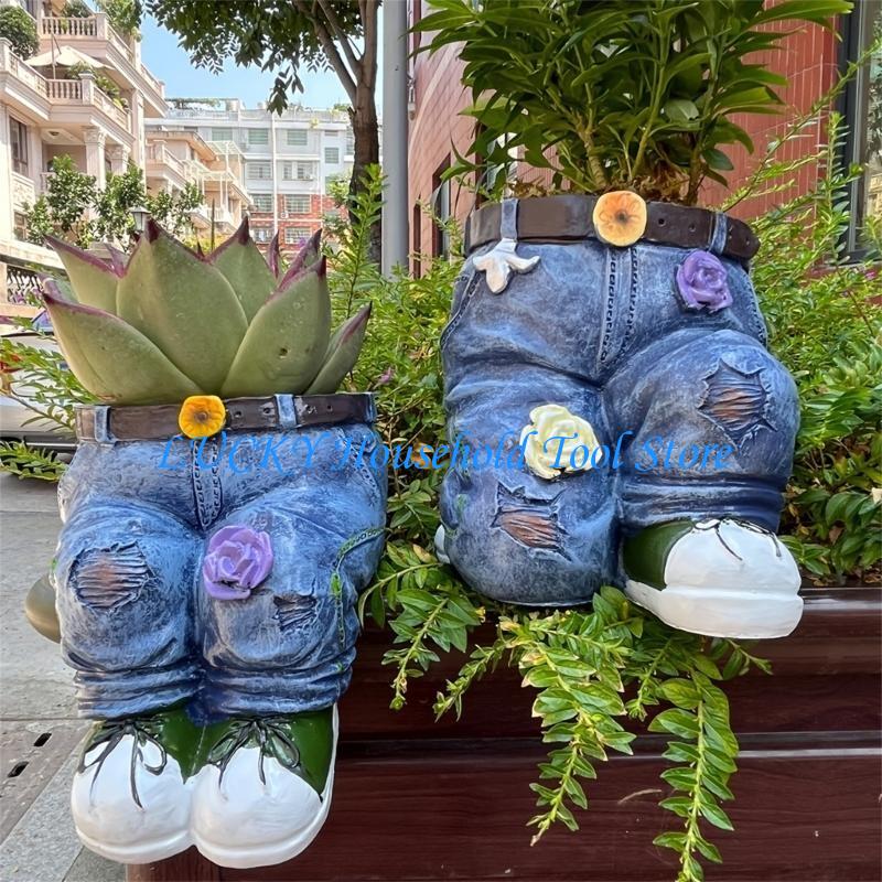 J0MC Jeans Planter Resin Jeans Shaped Flower Pots for Office Desk Decorations