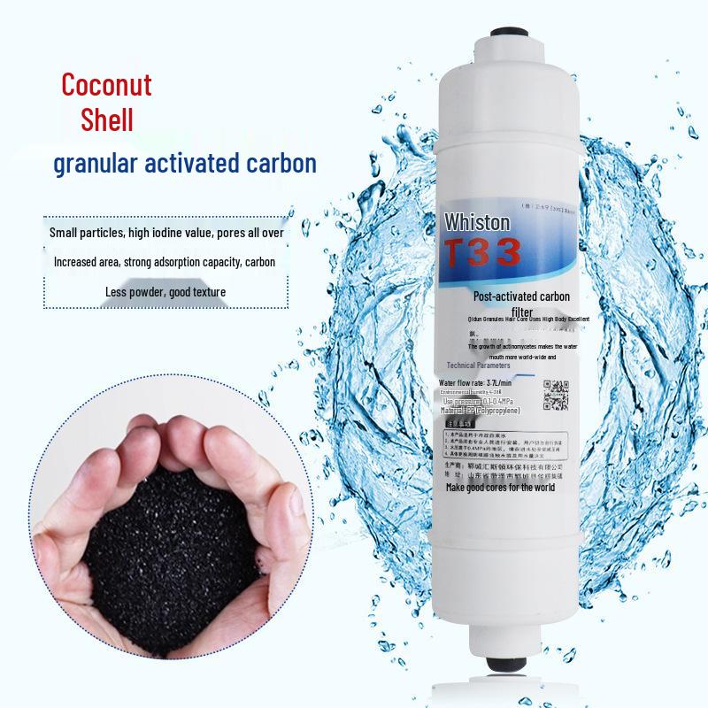 10-Inch Quick Connect Water Purifier Filter Cartridge, 1/2" & 3/4" T33 Post-Activated Carbon Core