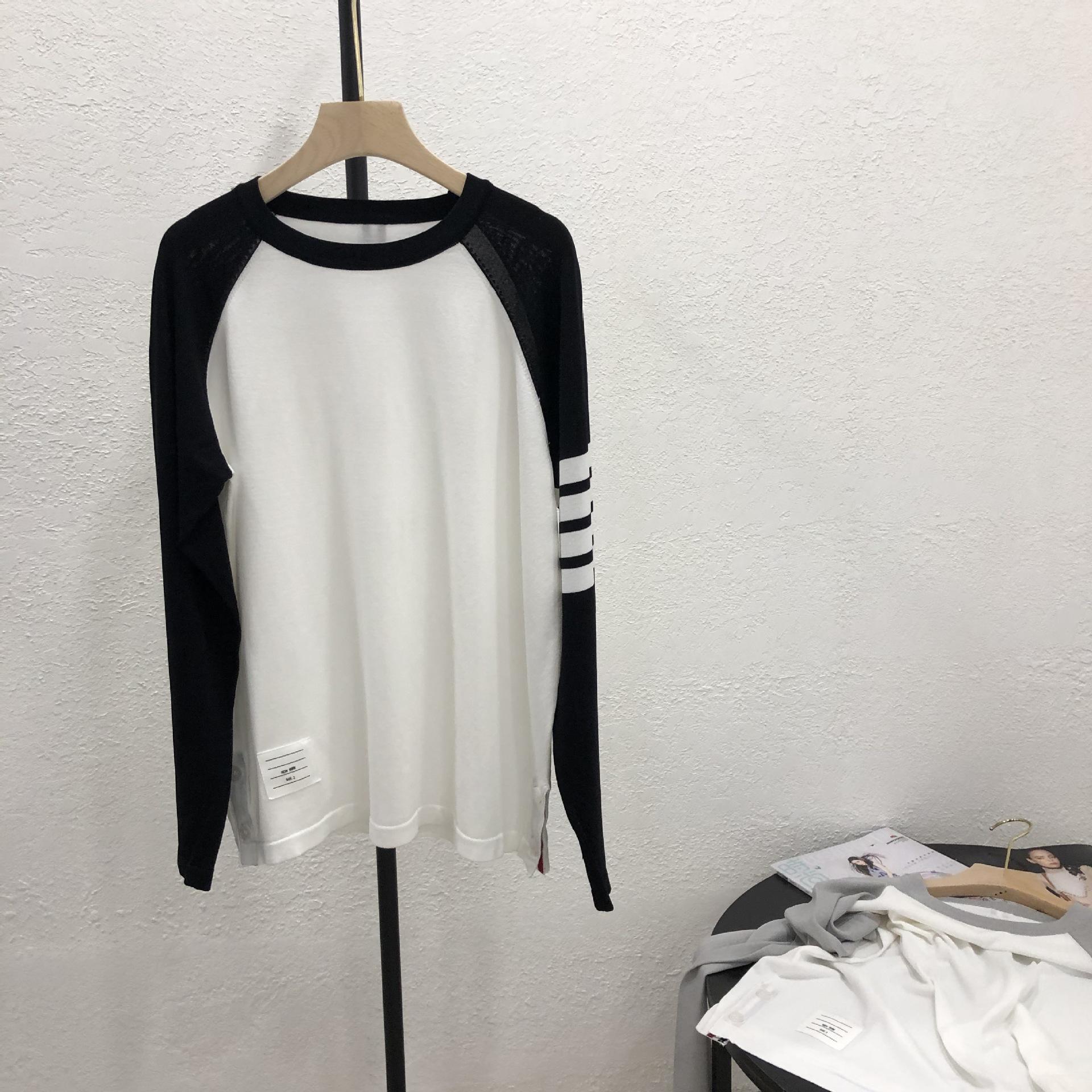 

THOM BRASSY Футболка с длинным рукавом в стиле колор-блок 8722: Стиль преппи, Ледяной шелк, Свободный крой с четырьмя полосками Large