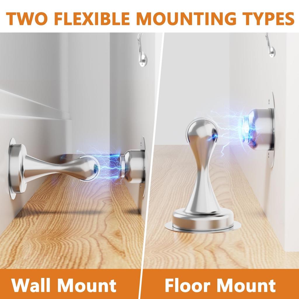 Stainless Steel Door Stoppers For Bottom Of Door| Magnetic Door Stop For Wall And Floor Mounting| No Drilling Door Catch Door Holder