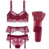 code lingerie sexy garter temptation set [Sexy 1701] Women's 4-piece set, bra, shorts, belt, stockings, (SV399-75D-Red)