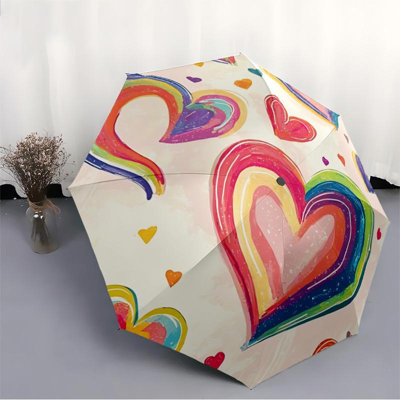 1pc Rainbow Hearts Automatic Folding Umbrella - 8-Rib Automatic Open/Close, Portable Collapsible Compact Umbrella Yy251218036
