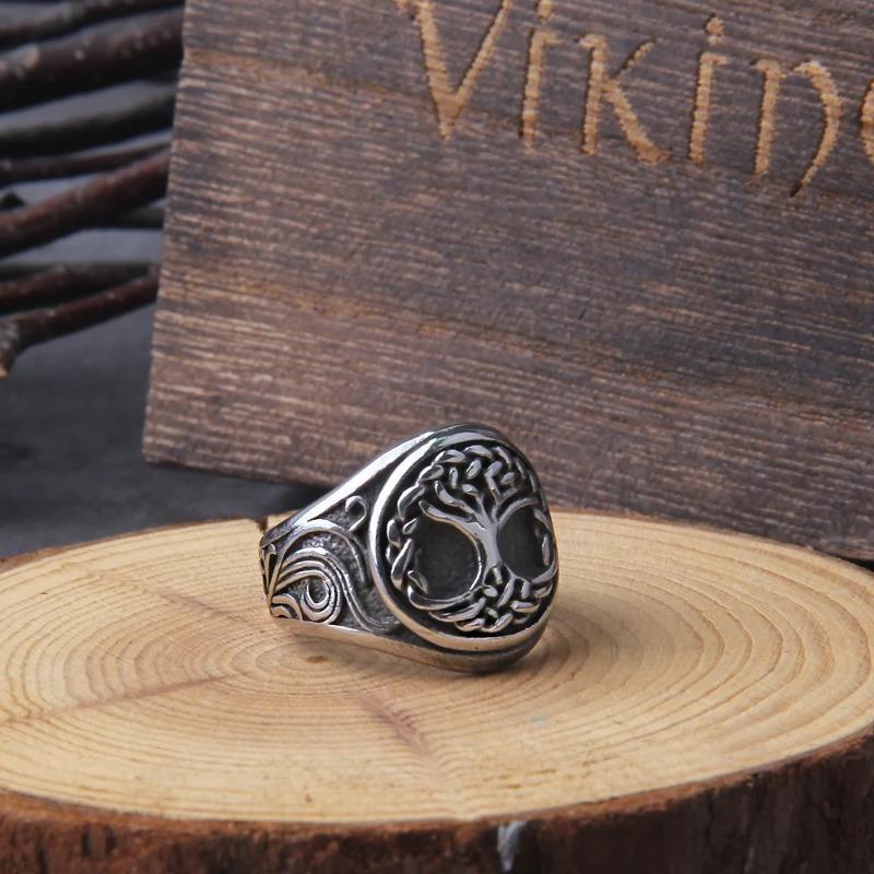 Dropshipping Stainless Steel Tree of Life Signet Ring Classic Men Viking Amulet Rings Nordic Jewelry