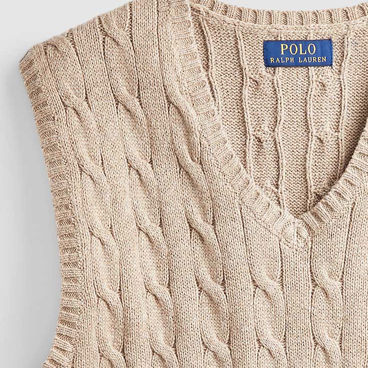 Polo Ralph Lauren Jednobarevná bavlněná vesta s copánkovým vzorem Pánské topy Přírodní-béžová MNPOSWEICM20019101