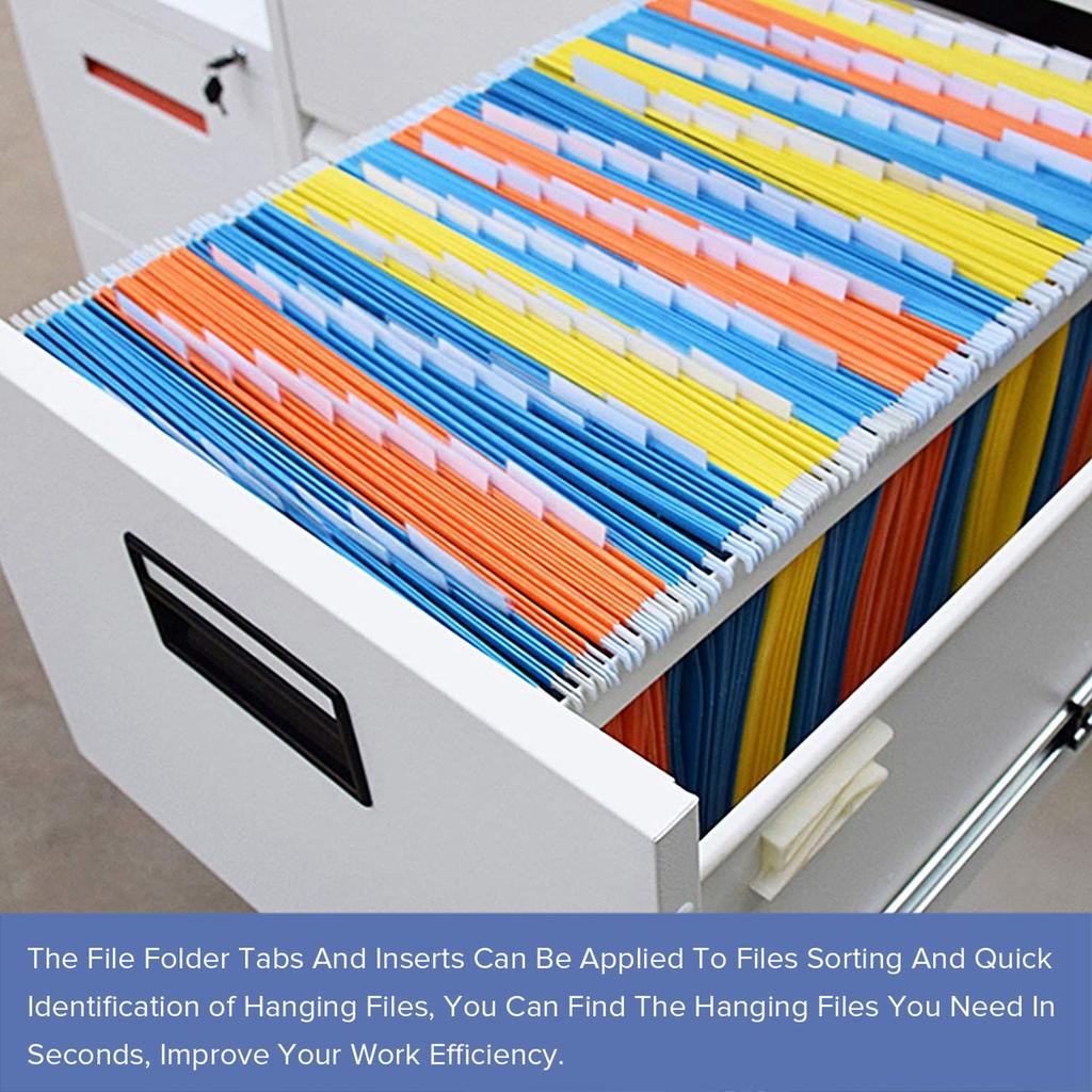 120 Sets File Document Tabs 2 Inch Hanging Folder Tabs and Multicolor Inserts for Quick Identification of Hanging Files