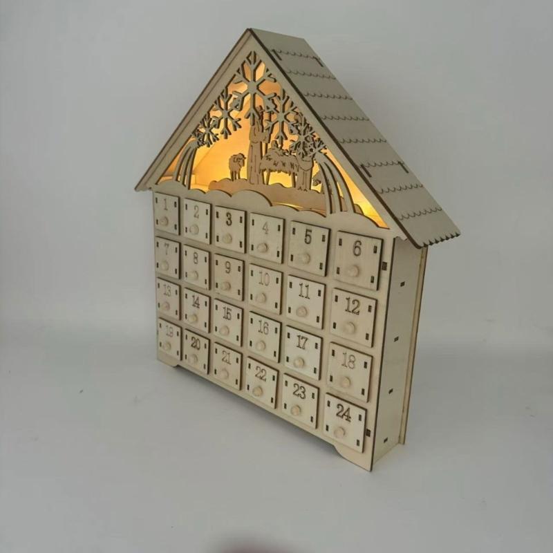 24 Drawer Wood Advents Calendar Stylish Wood Carved Christmas Tree Reindeer House 24 Drawer Countdowns Calendar