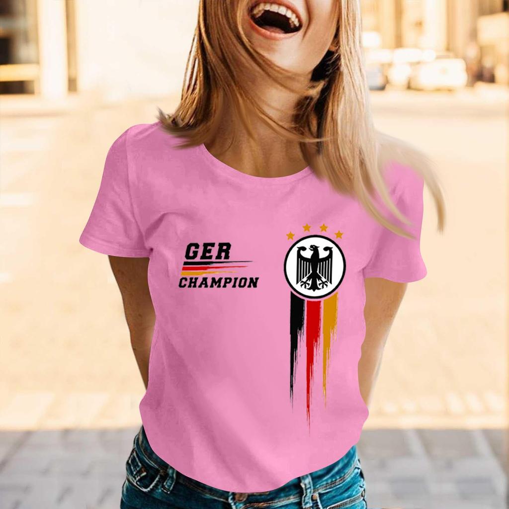 Womens Casual Crew Neck Short Sleeve Pullover T Shirt Letter Print Top Loose Fit Comfortable Supporter Tee for Sports Events Daily Wear