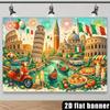 2D Vibrant Italian Culture Landmarks & Food Backdrop Aesthetic Photo Prop