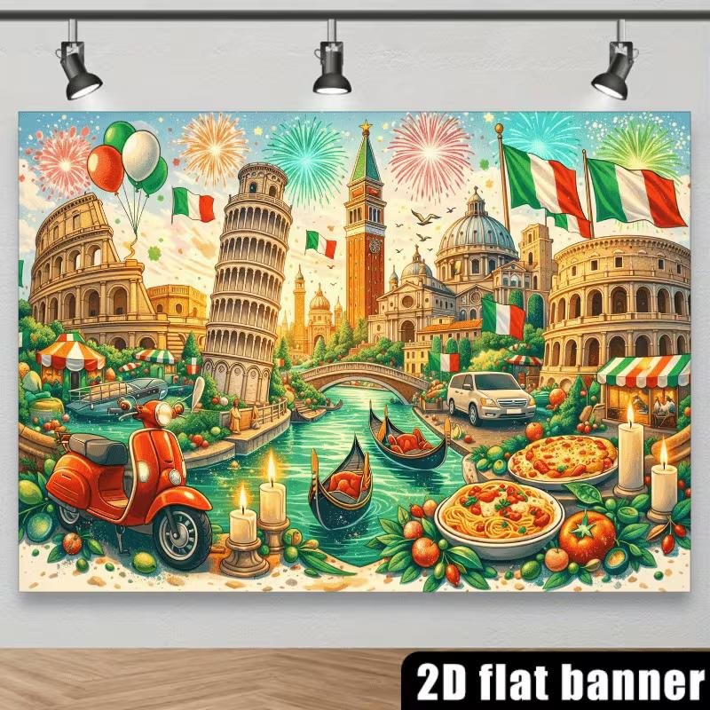 2D Vibrant Italian Culture Landmarks & Food Backdrop Aesthetic Photo Prop