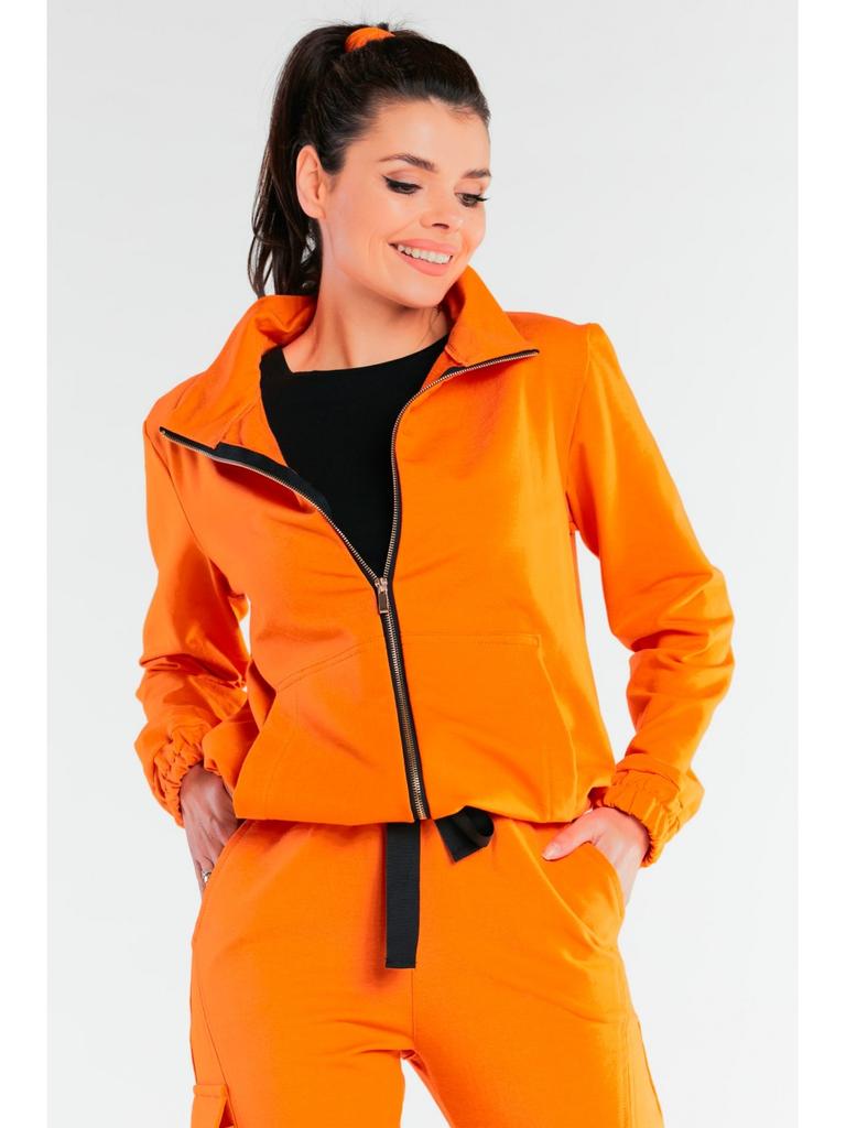 Cotton Zip-up Sweatshirt, Orange L/XL