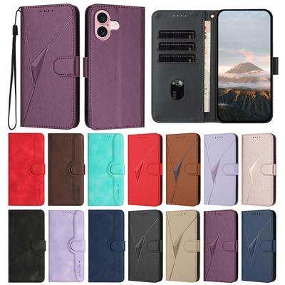 Solid Color Premium Leather Flip Wallet Case for iPhone 16E 16 15 14 Plus 13 Mini Pro Max XR Book Strap Card Slot Phone Cover
