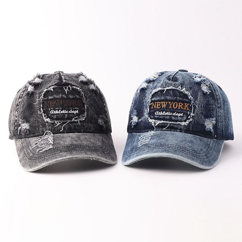Mens Oversized Vintage Baseball Cap Distressed Denim Sun Hat Women