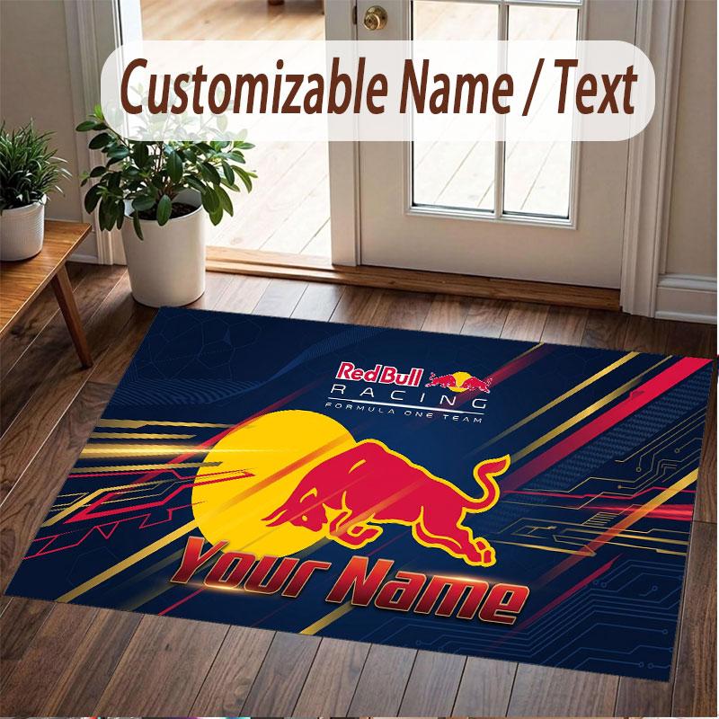 Custom Rug Red Bull Racing Pattern Print Name Text Soft Non‑Slip Floor Carpet for Home Indoor Decoration