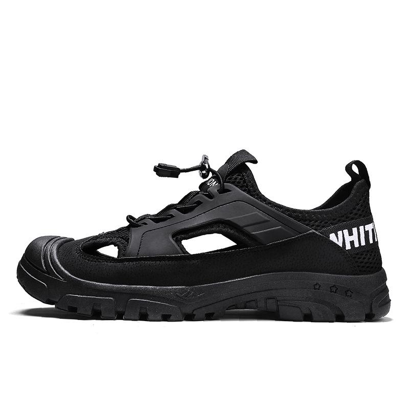 

Летние новые тапочки 2024 года для мужской верхней одежды, тапочки с полым носком для мужчин, противоскользящие сандалии для отдыха на открытом воздухе для мужчин 44 чёрный