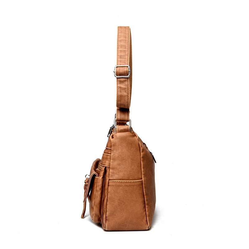 Large Capacity Shoulder Bag Women's Multi-Layer Lightweight Soft Leather Crossbody Bag