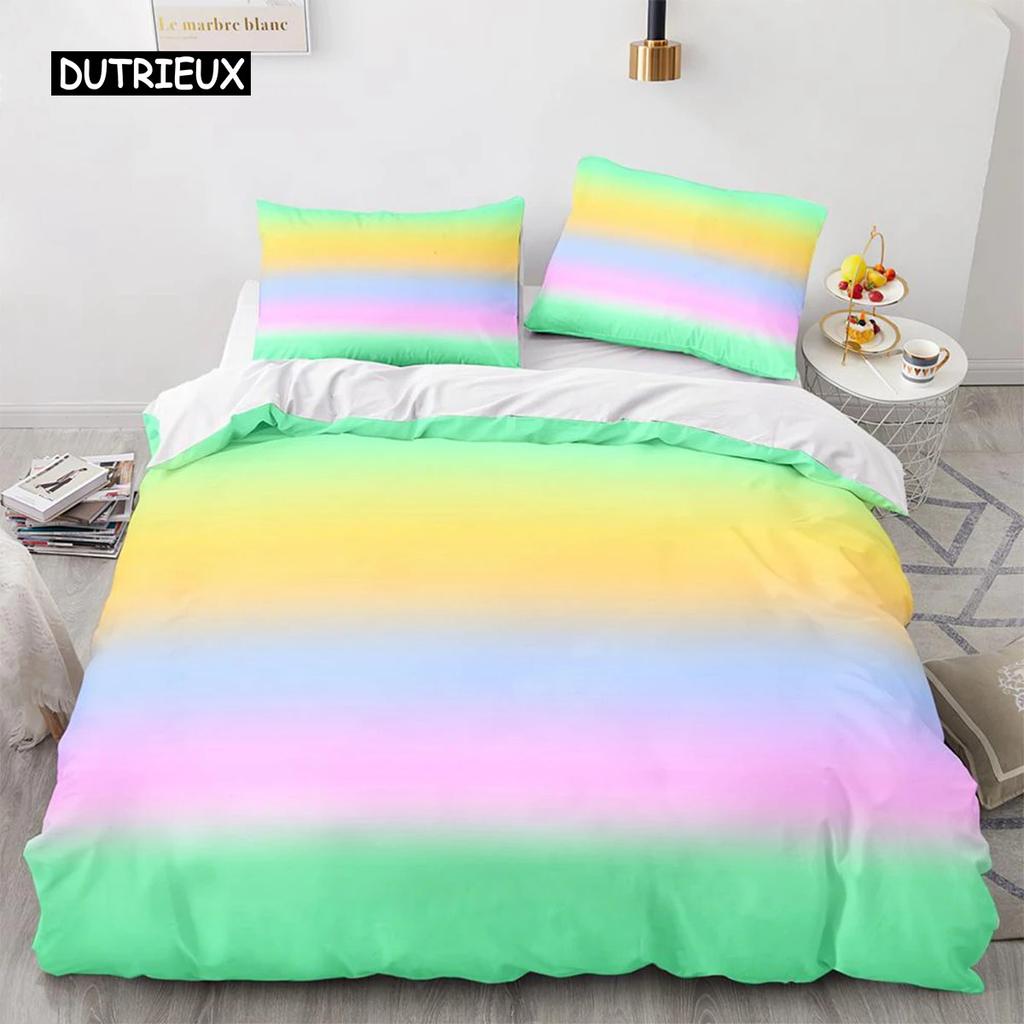 Rainbow Gradient Duvet Cover Set Queen Size Cute Bedding for Kids Girls Polyester Quilt Cover Single King Twin