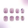 24 Pieces Press On Nail Short Square False Nail Purple Floral French Tips Full Cover Manicure Designs for Women