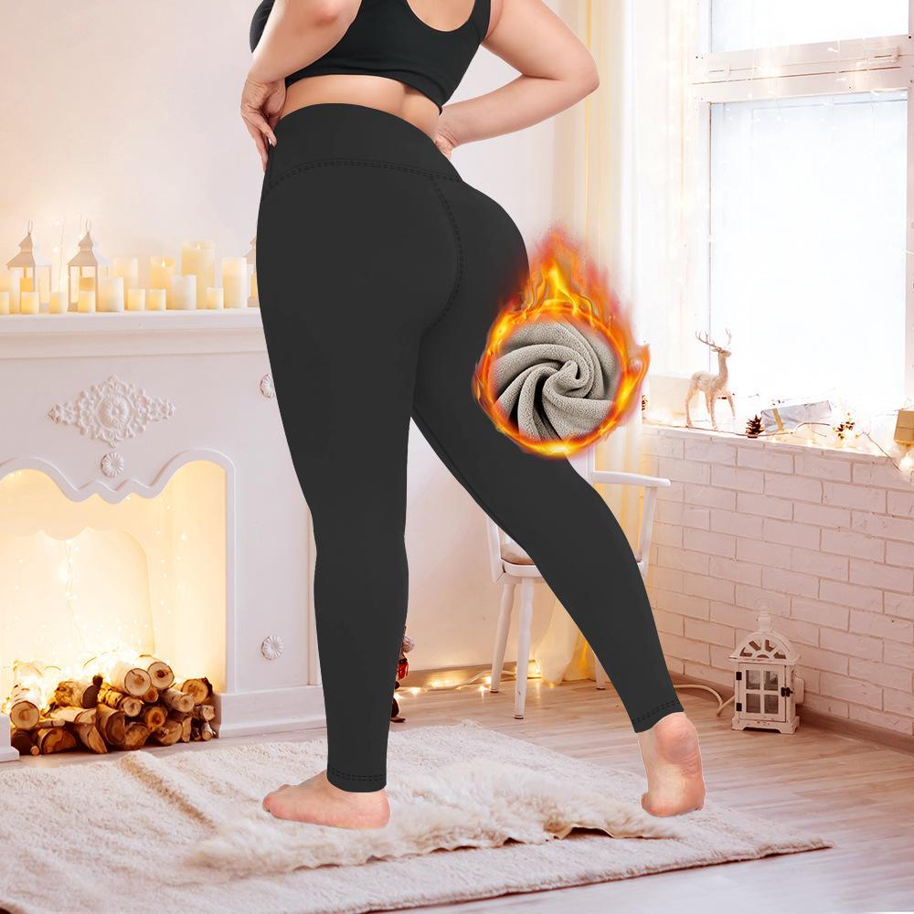 Kaffee Fleece Winter Fleecegefütterte Verdickte Übergröße Leggings Damen High-Waist Bauchkontrolle Warme Herbst/Winter Leggings