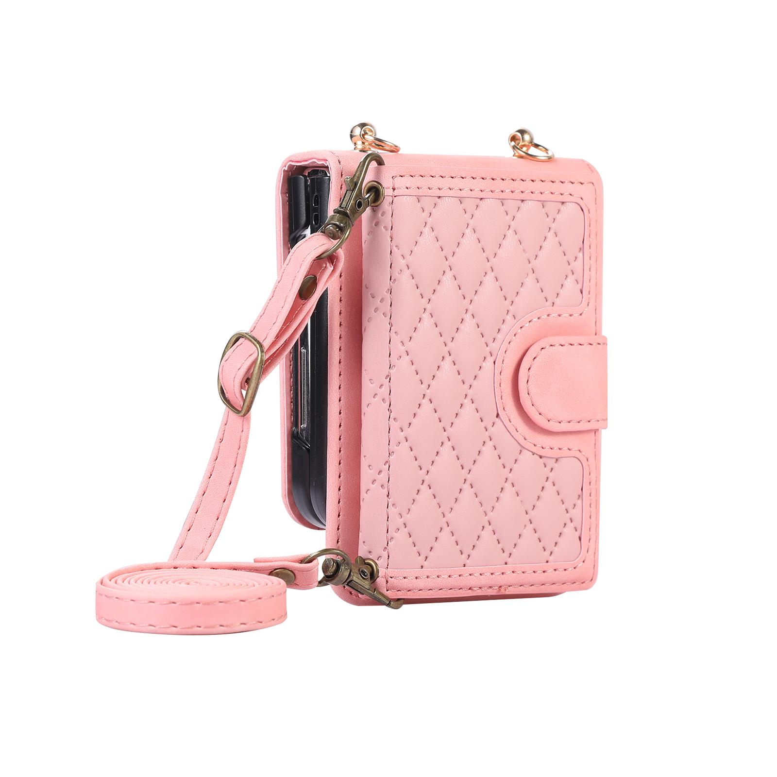 

Leather Crossbody Long Lanyard Wallet Case For Samsung Galaxy Z Flip 5 4 3 Flip5 Flip4 Cards Solt Holder Bag Phone Cover Fundas For Samsung Z Flip 5 рожевий колір золота