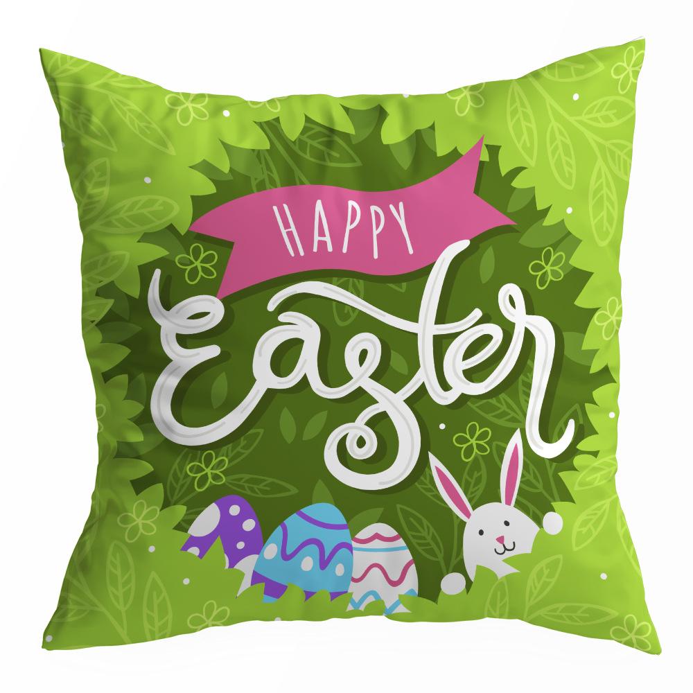 Easter Spring Peach Leather Velvet Printed Pillow Cover Festive Cartoon Rabbit Car Sofa Living Room Pillow Cover
