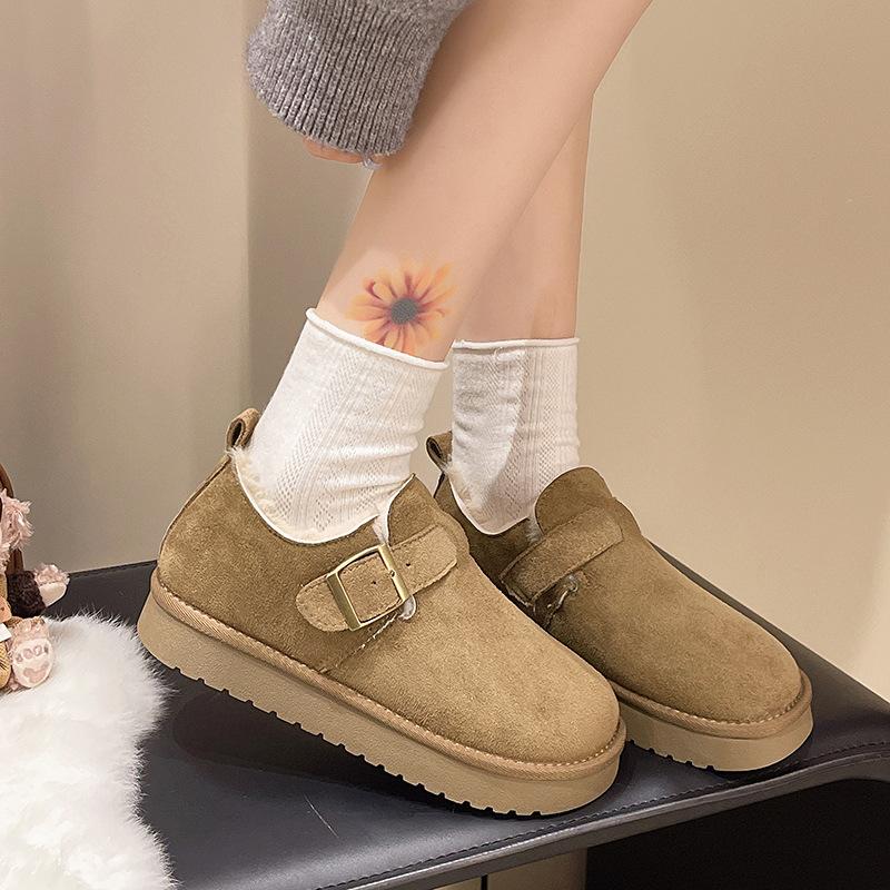 2025 neue Winter Samt Dicksohlen Damen Rutschfest Weichsohlen Bequeme Schneestiefel Low-Top Einschlupf Thermische Baumwollschuhe