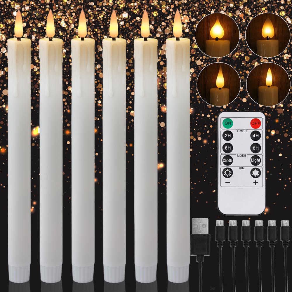 LED Taper Candles with 2/4styles Flameshape Remote Control Battery Operated Candlesticks Flickering Flameless Christmas Lighting