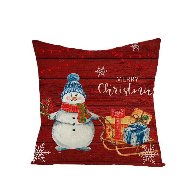 Watercolor Red Christmas Pillow Cover Polyester Printed Holiday Pillow Cartoon Pillow Cover