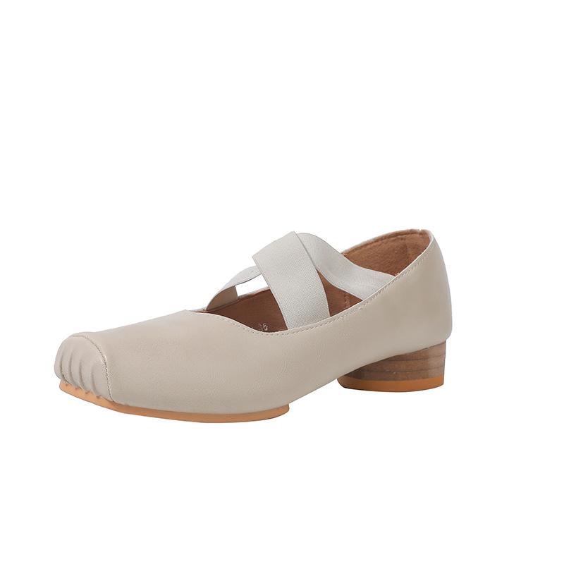 New Year's New Crossed Ballet Sneakers with Square Toe Pleated Retro Style Single Shoes Thick Heels Mary Jane Women's Shoes