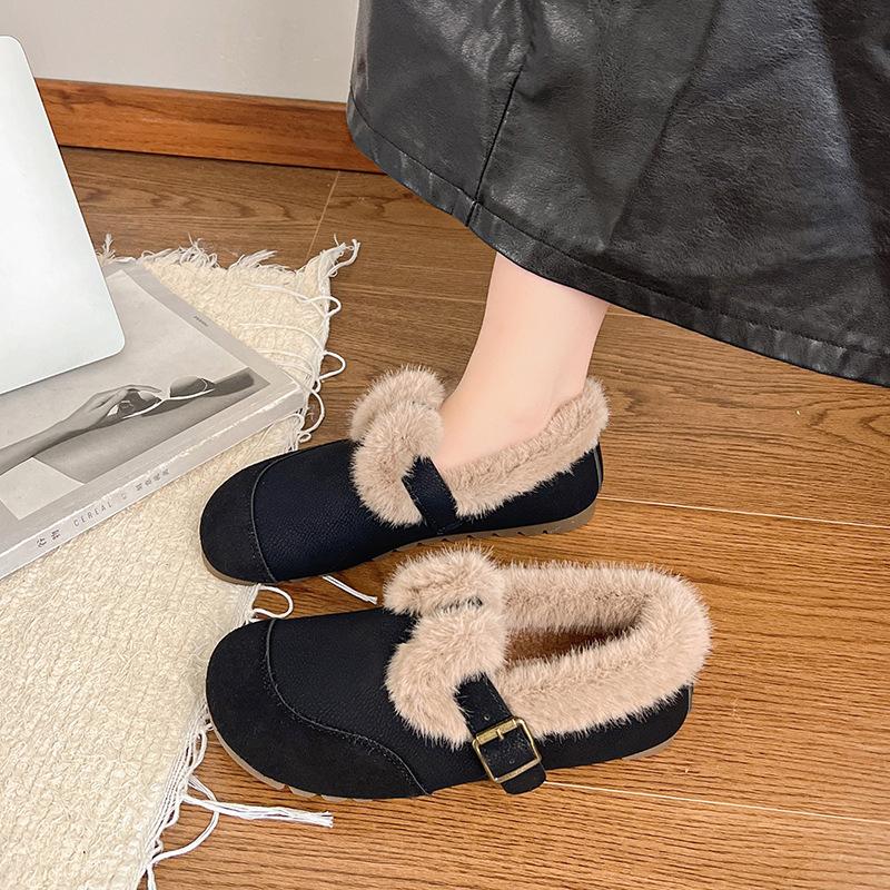 Autumn and Winter Footwear Plus Size Retro Plus Velvet Round Head Flat Bottom Warm Cotton Shoes Women's Shoes