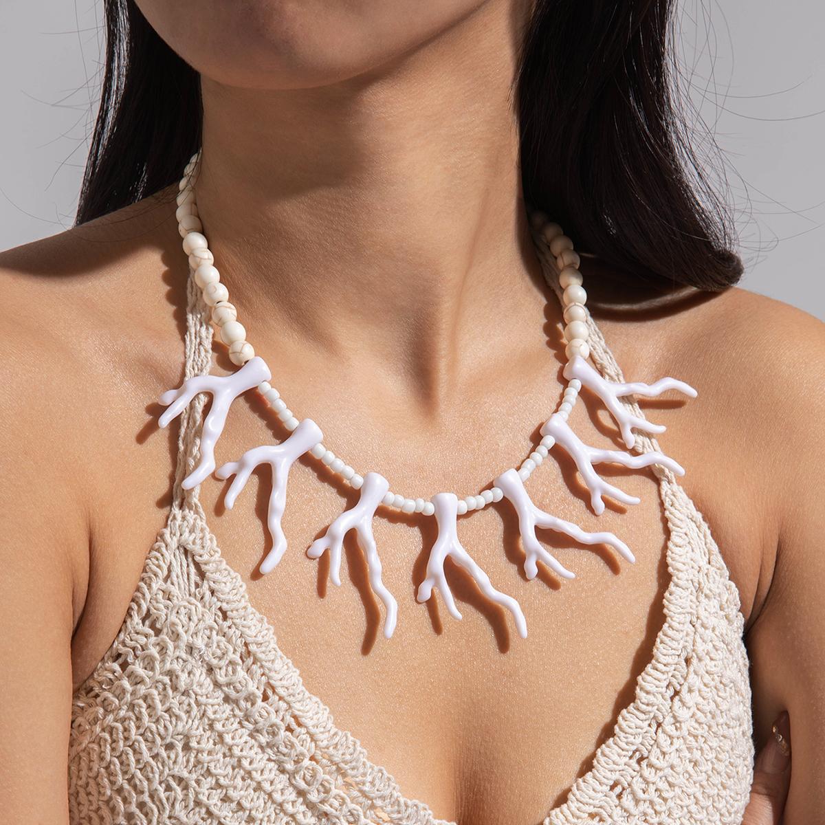 

Летнее хит продаж, имитация цвета бирюзы, акриловое ожерелье с коралловым кулоном для женщин, ювелирные изделия, ожерелье для пляжного отдыха