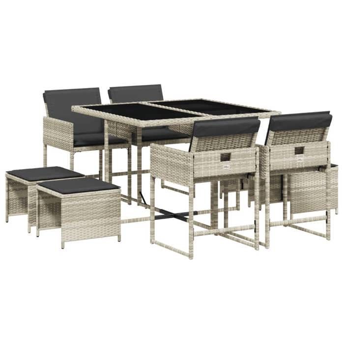 VidaXL Garden Dining Set and Cushions 9 Pcs Light Grey Rattan 3278086