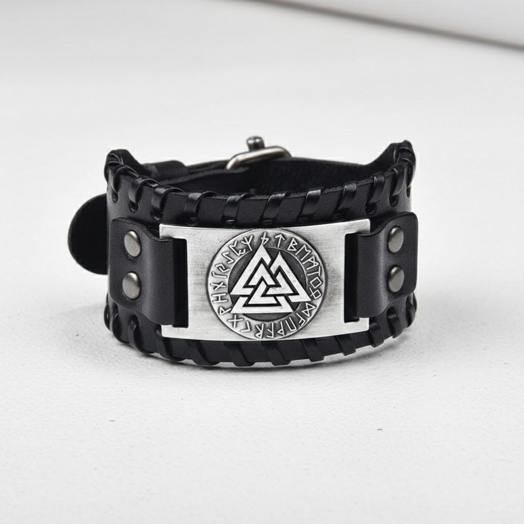 Scandinavian Punk Leather Cuff Bracelet Nordic Amulet Gothic Wristband for Men Stylish Fashion Jewelry Accessory