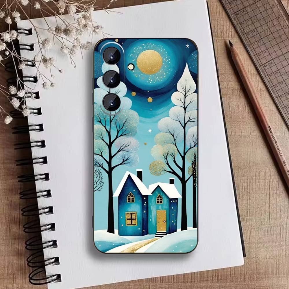 Starry Night Whimsical landscape Phone Case For Samsung Galaxy A73,21,22,32,71,53,52,51,80,5G Soft Black Cover